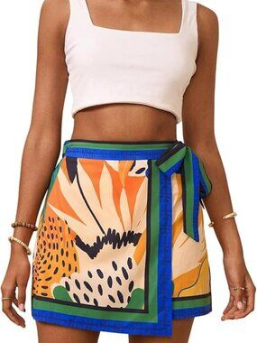 SHEIN Women's Floral Knot Side Wrap Skirt High Waist Contrast Binding Size M